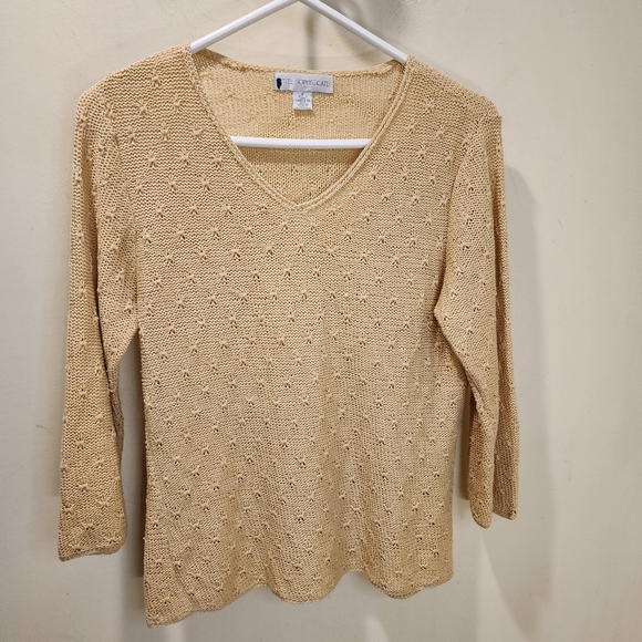 Petite Sophisticate Beige Knit V-Neck Sweater Size M - Picture 7 of 11